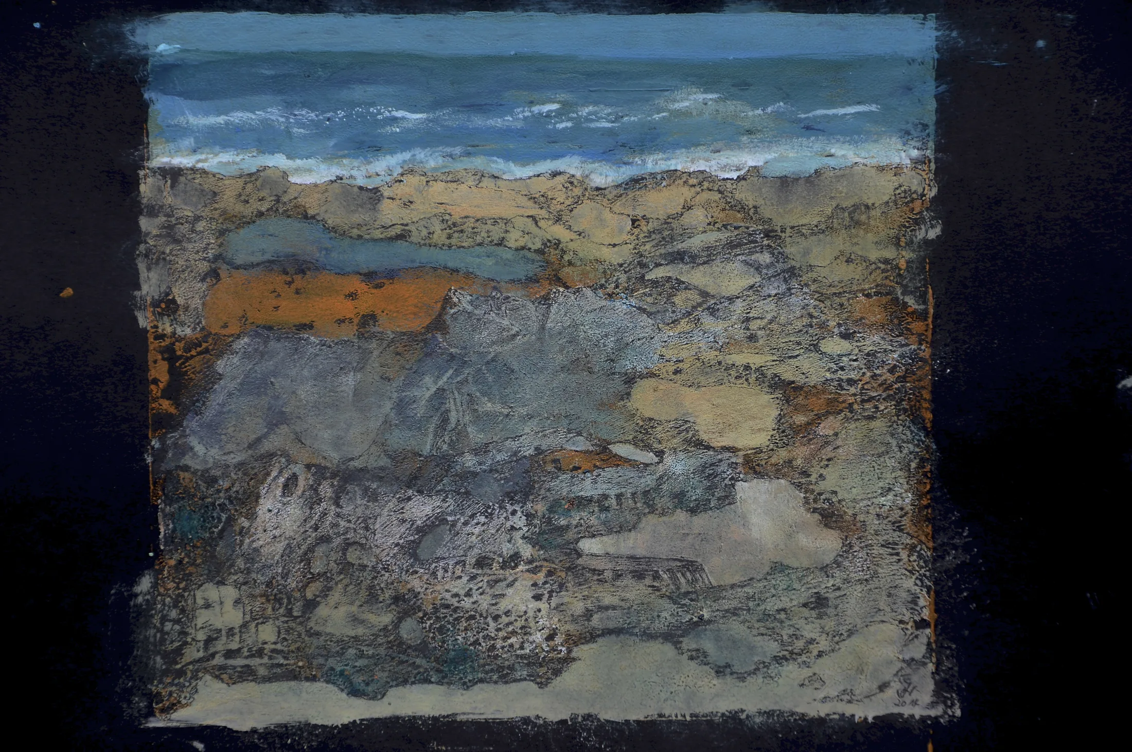 felsen am meer,acryl,tusche auf papier,din a 4,2015
